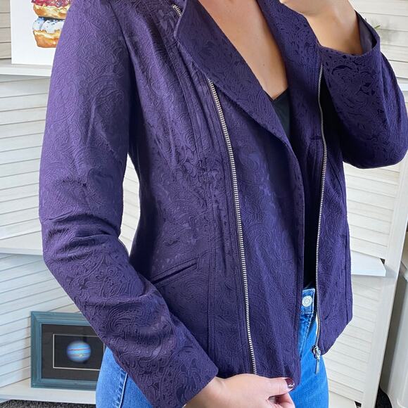 Chicos purple jacquard side zip moto jacket NWT - Picture 3 of 10